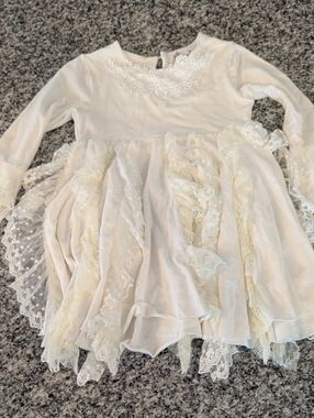 Ivory Lace Ruffle Dress - Long Sleeve Girls